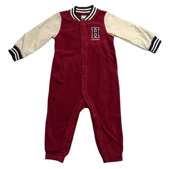 Carter’s Baby Boys One Piece Fleece Jumpsuit 3-12M Burgundy Long Sleeve Outfit - Picture 1 of 7